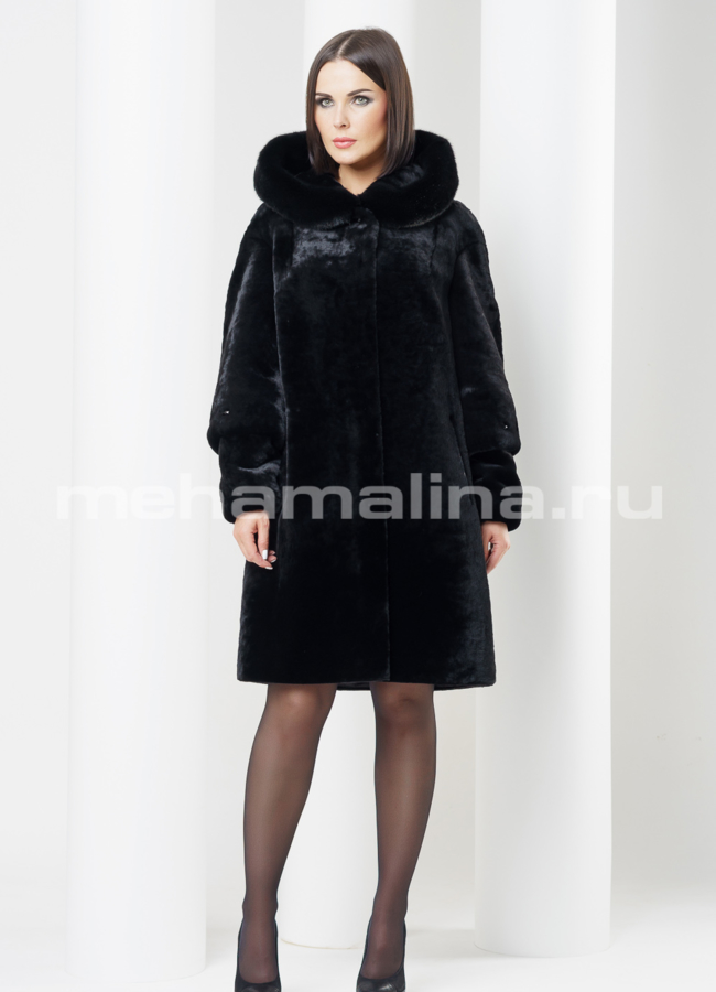 Шуба из мутона черного цвета модель № S-427 в рассрочку Шуба из мутона черного цвета модель № S-427 в рассрочку