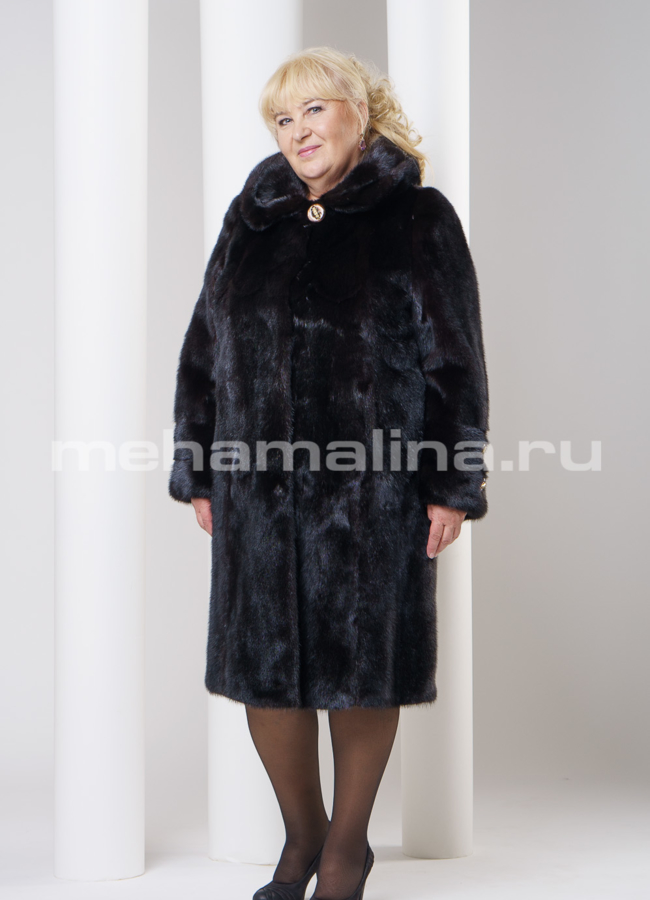 Шуба из норки с капюшоном, цвет черный модель № S-281 меха малина