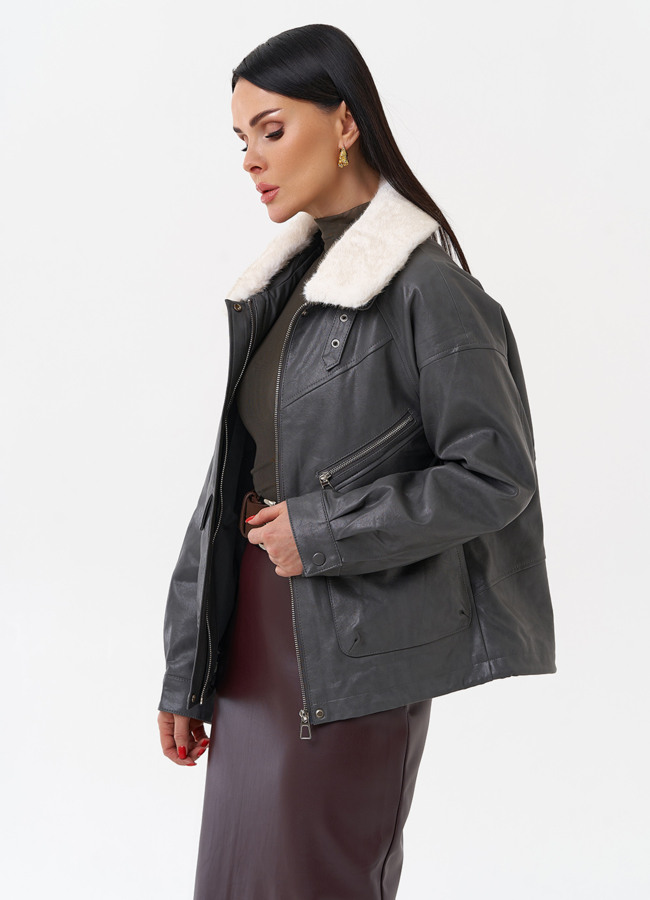 Куртка из эко кожи на утеплителе с натуральным мехом модель № 2180 в рассрочку