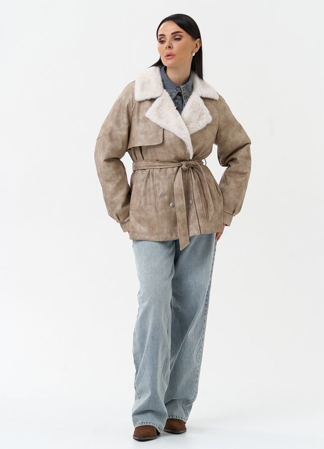 Женская куртка из эко кожи с отделкой из эко меха модель № 30213 в кредит