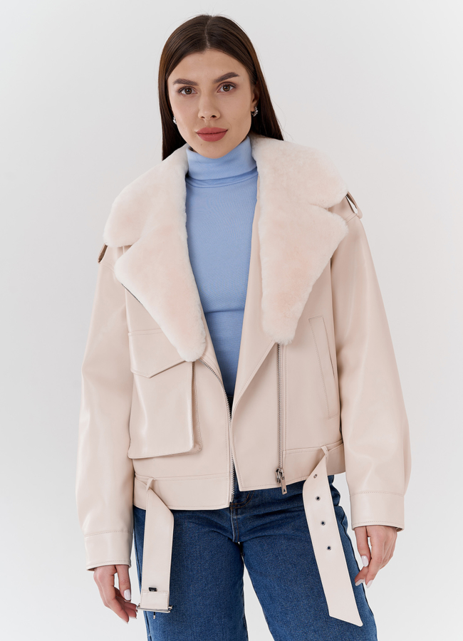 Куртка из эко кожи на утеплителе с натуральным мехом модель № 2273 универмаг малина