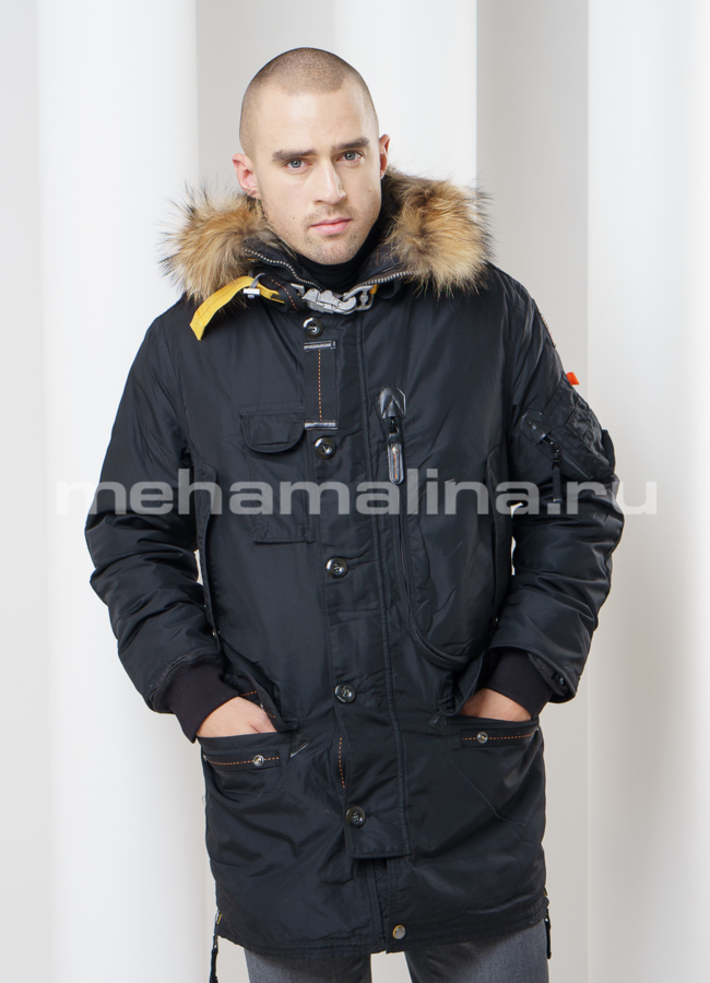 Пуховик удлиненный мужской модель № KM-2 меха малина