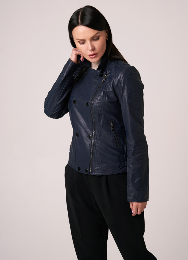 Куртка из натуральной кожи синего цвета модель № 5244-1 универмаг малина