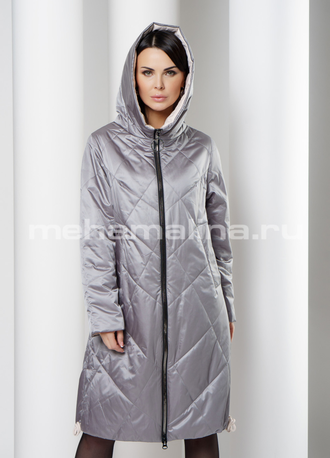 Пальто на молнии с капюшоном модель № 2192 меха малина