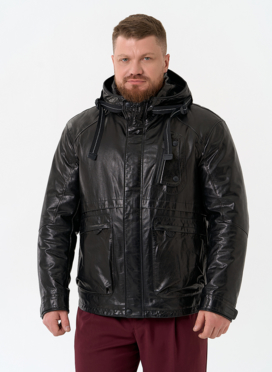 Мужская куртка из натуральной кожи с капюшоном