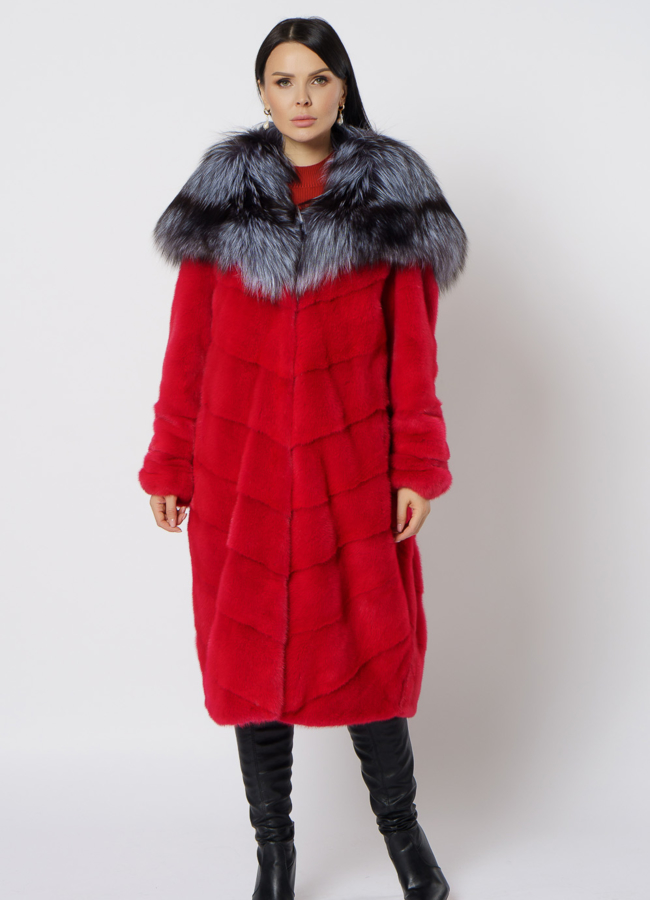 фото Шуба из норки красного цвета модель № 21687