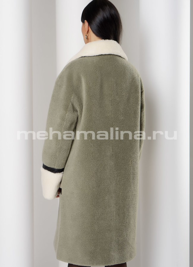 Шуба из овечьей шерсти с отложным воротником на молнии модель № 9178 в кредит