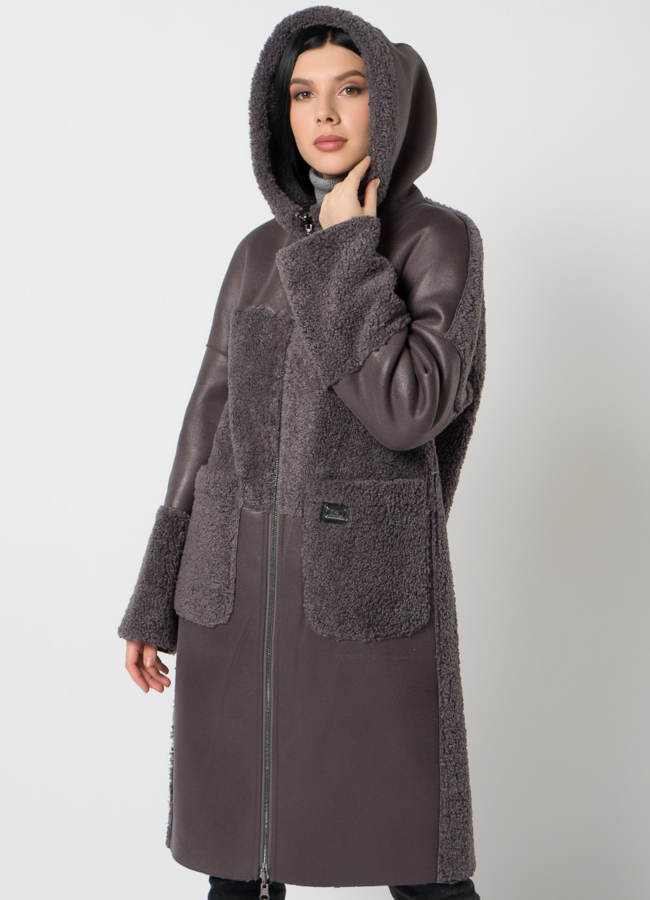 Дубленка из эко кожи комбинированная модель № 9762-1 универмаг малина