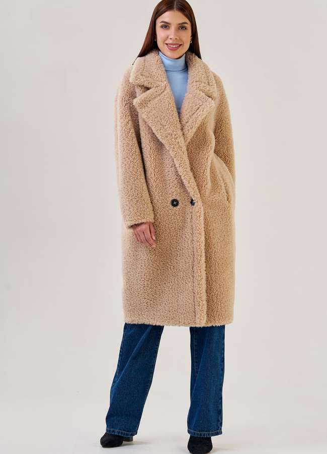 Шуба из шерсти с английским воротником на пуговицах  модель № 19426 в рассрочку
