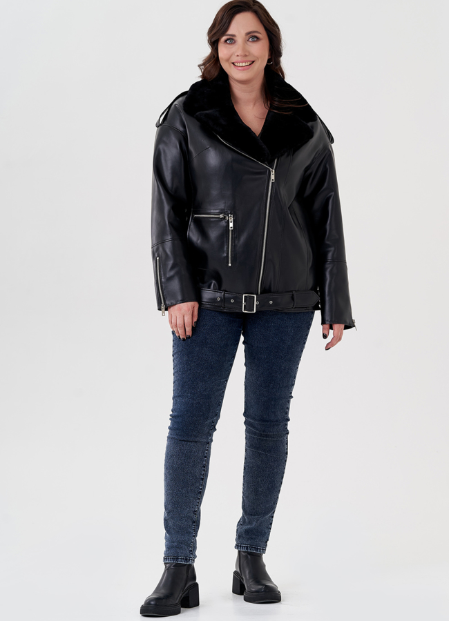 фото Куртка-косуха из эко кожи на утеплителе с натуральным мутоном модель № 24213 фото Куртка-косуха из эко кожи на утеплителе с натуральным мутоном модель № 24213