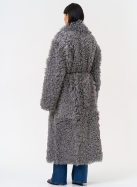 Женская двухсторонняя дубленка с английским воротником