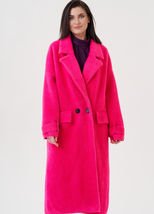 Длинный кардиган в цвете фуксия модель № 75698 меха малина