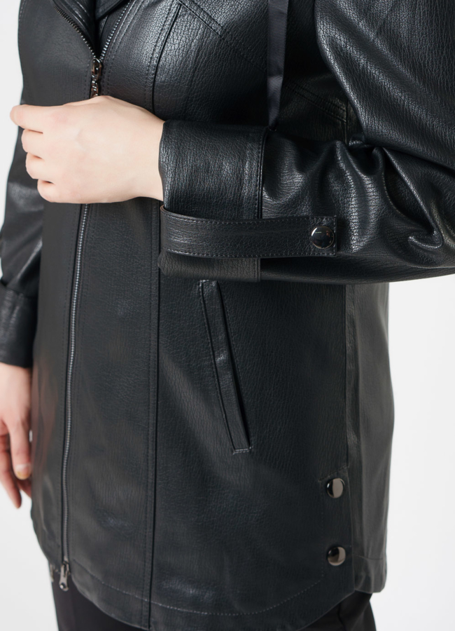 Полупальто из эко кожи черного цвета модель № 2033 универмаг малина