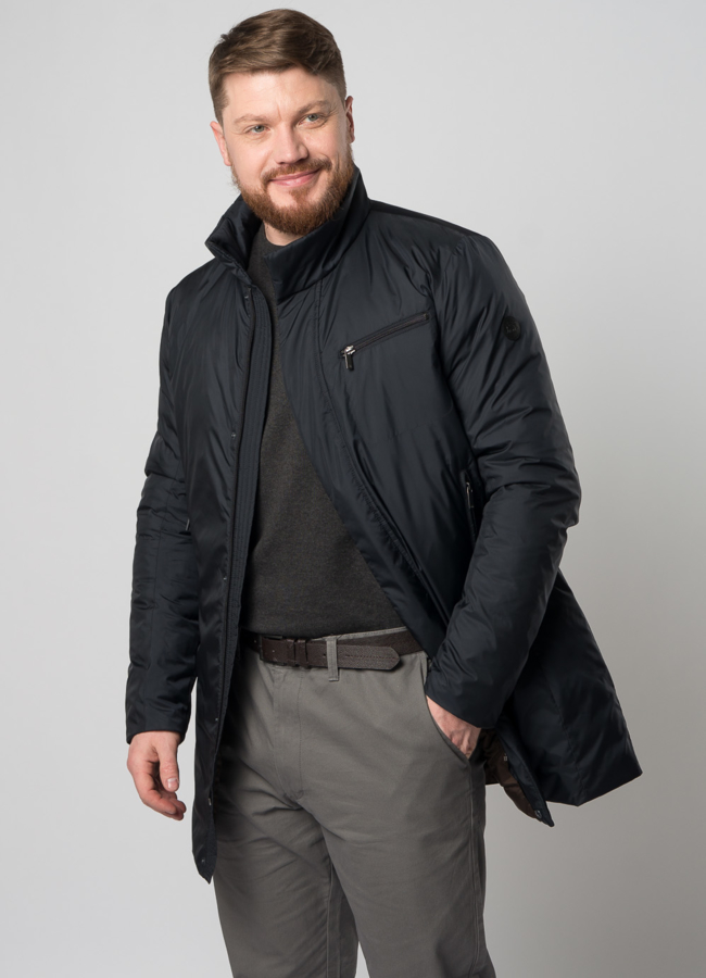 Плащ мужской утепленный синего цвета модель № BAROLO меха малина