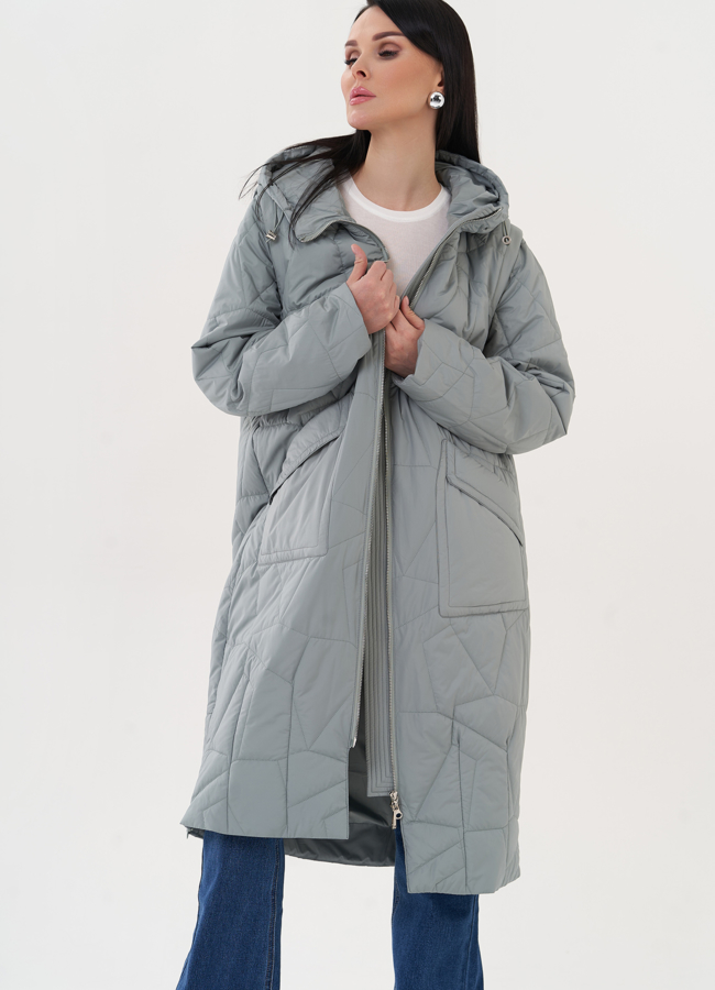 Пуховик с капюшоном зеленого цвета модель № 27011 универмаг малина