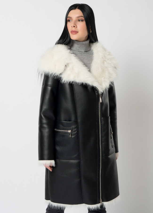 Дубленка из эко меха под тоскану  модель № 2187 универмаг малина