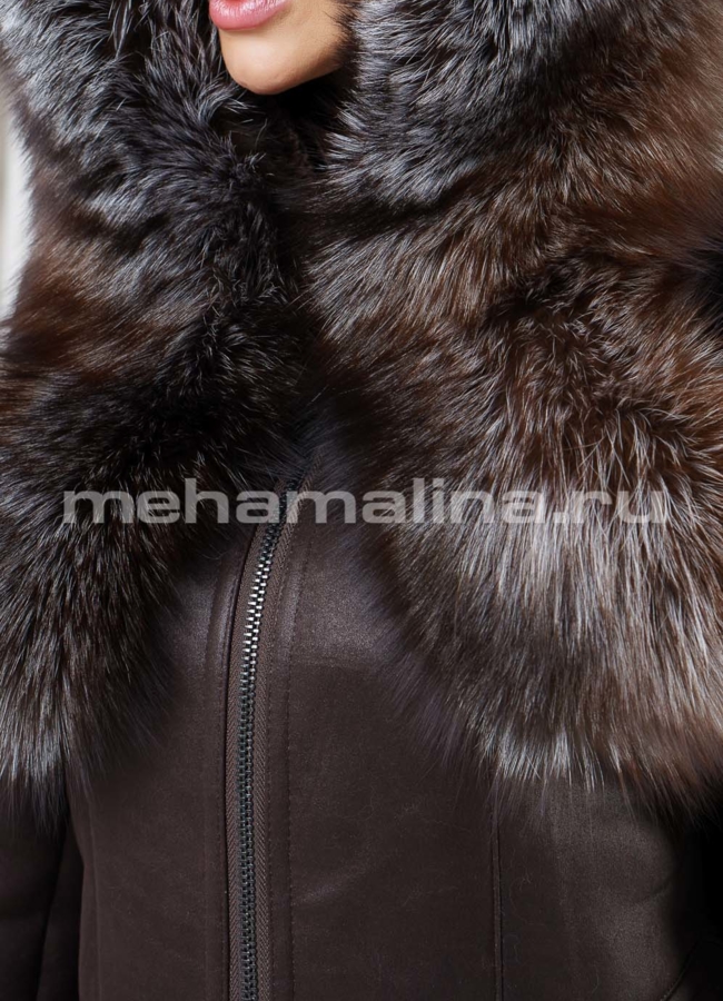 Дубленка с капюшоном модель № D-192 универмаг малина