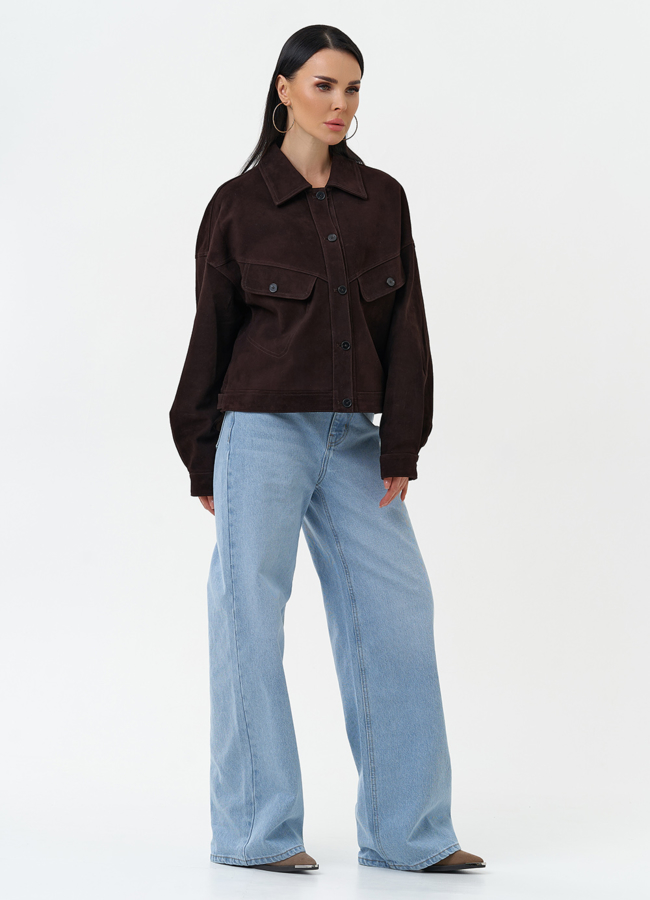 Женская куртка из натуральной замши коричневого цвета модель № 30321 универмаг малина