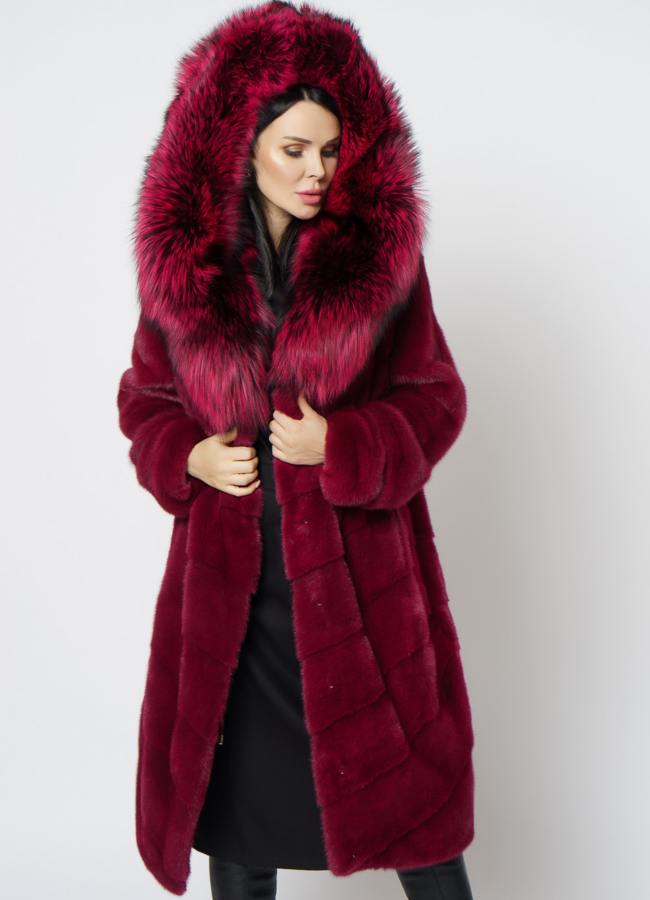 Шуба из норки бордового цвета модель № 1201 универмаг малина