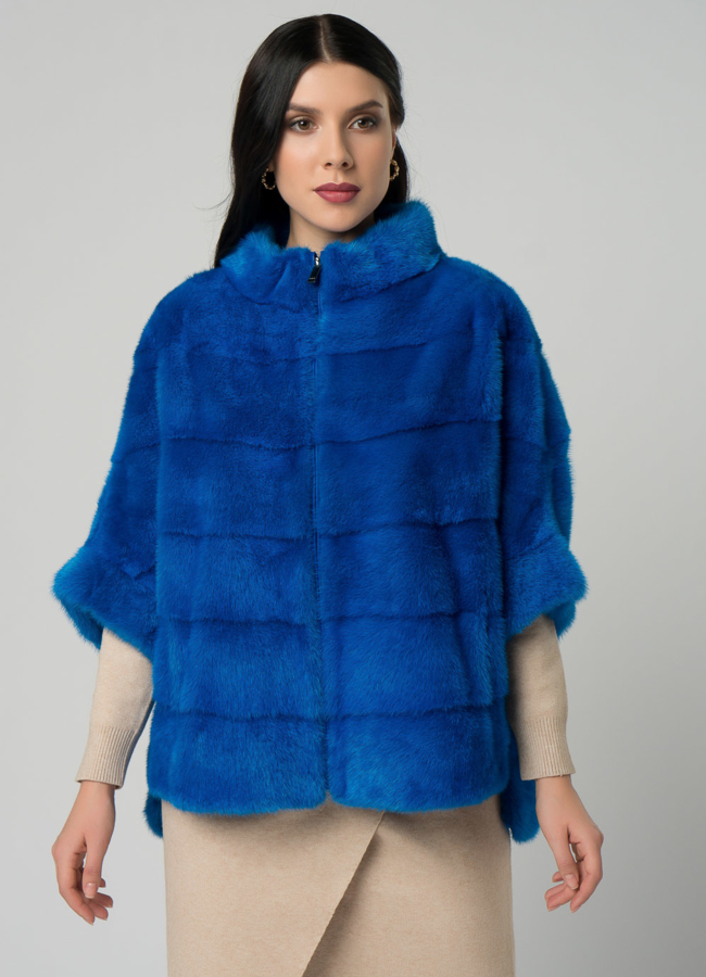 Короткая шуба на молнии синего цвета модель № 21912 универмаг малина