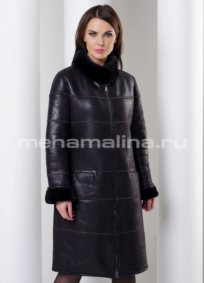 Женская дубленка модель № 7744 меха малина