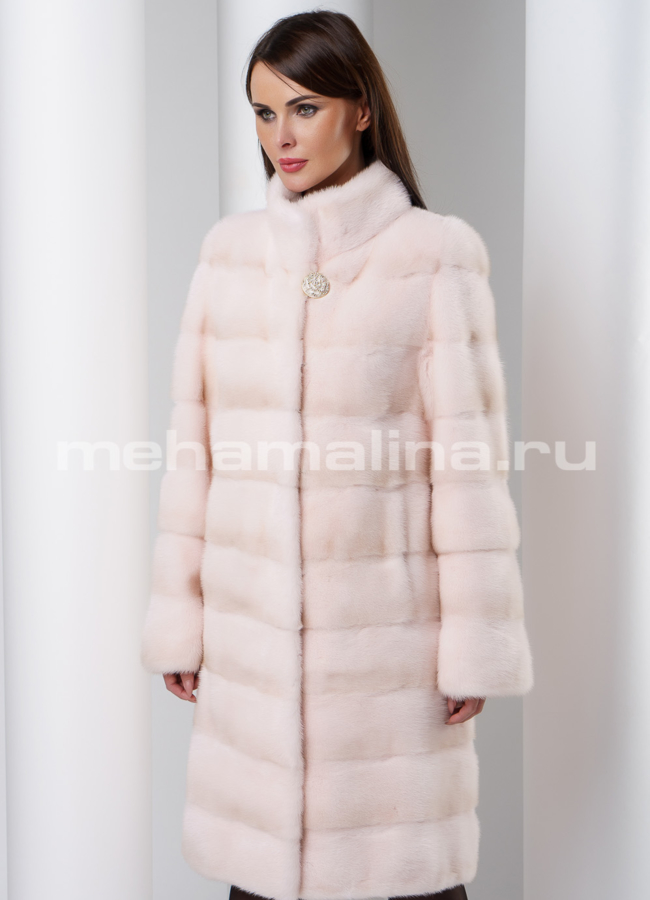 Белая норковая шуба удлиненная модель № S-540 универмаг малина