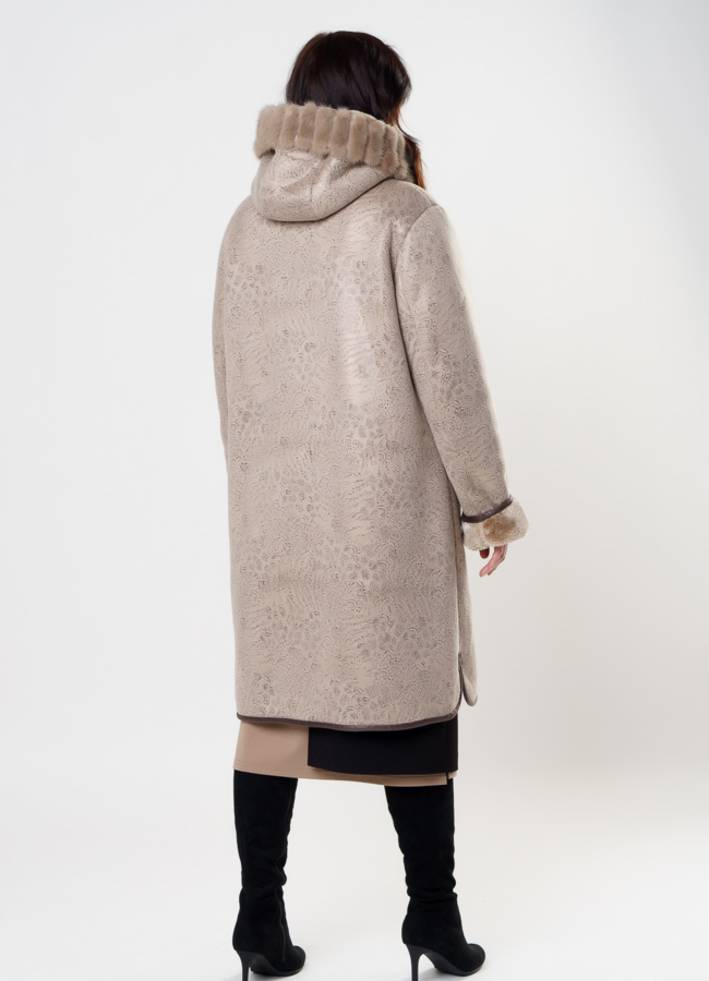 Дубленка из эко кожи с капюшоном модель № 2002 в рассрочку