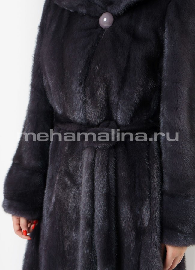 Норковая шуба годе с капюшоном цвет графит модель № S-727 универмаг малина