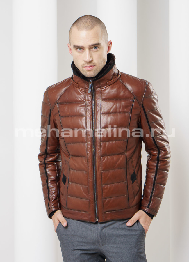 Кожаный пуховик модель № ПМ-55 в рассрочку