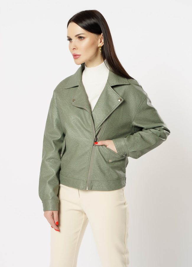 Куртка из эко кожи зеленого цвета модель № 169 в рассрочку