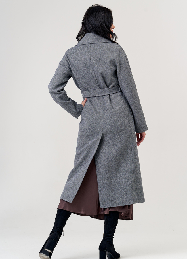Женское пальто серого цвета с английским воротником модель № 21305 в рассрочку
