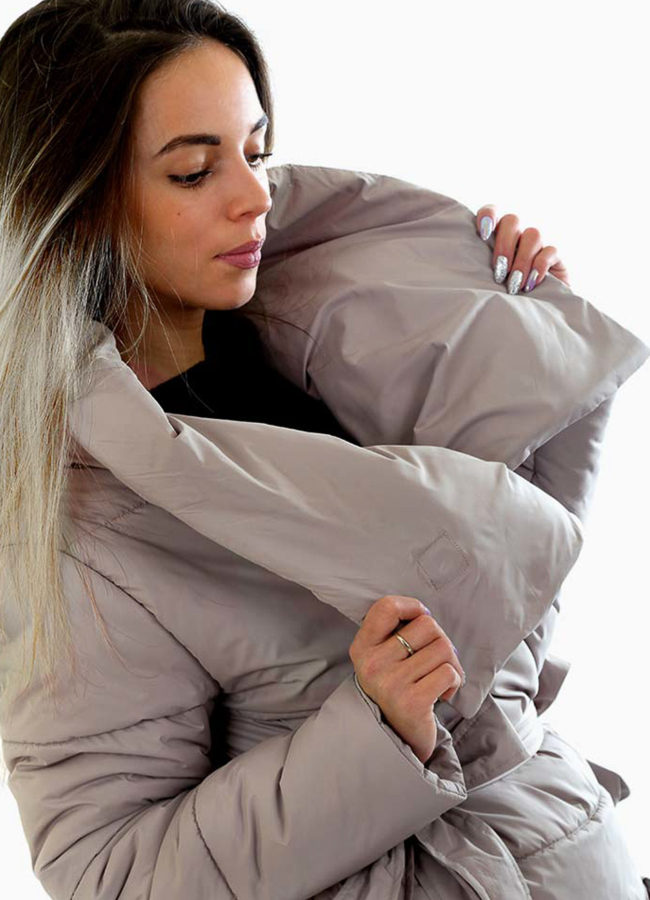 Пуховик-одеяло с поясом модель № П-227 в рассрочку