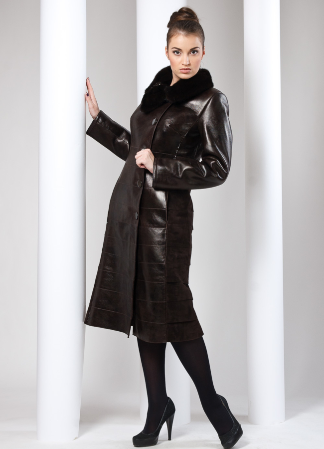 Дубленка модель № D-11 меха малина