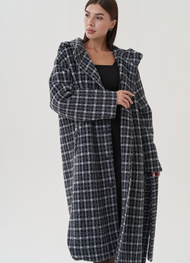 Пальто утепленное с принтом в клетку модель № 25461 универмаг малина