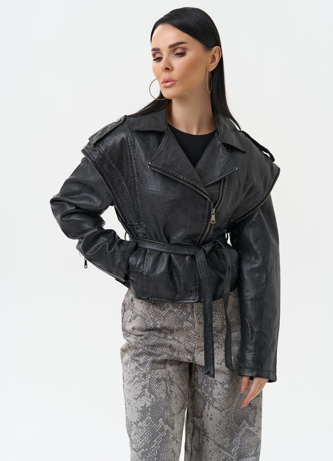 Куртка женская из эко кожи в стиле ретро модель № 30311 меха малина Куртка женская из эко кожи в стиле ретро модель № 30311 меха малина