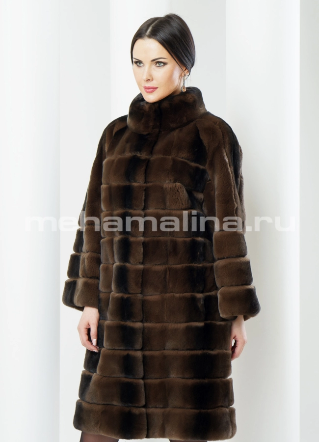 Шуба из кролика рекс модель № S-369 меха малина