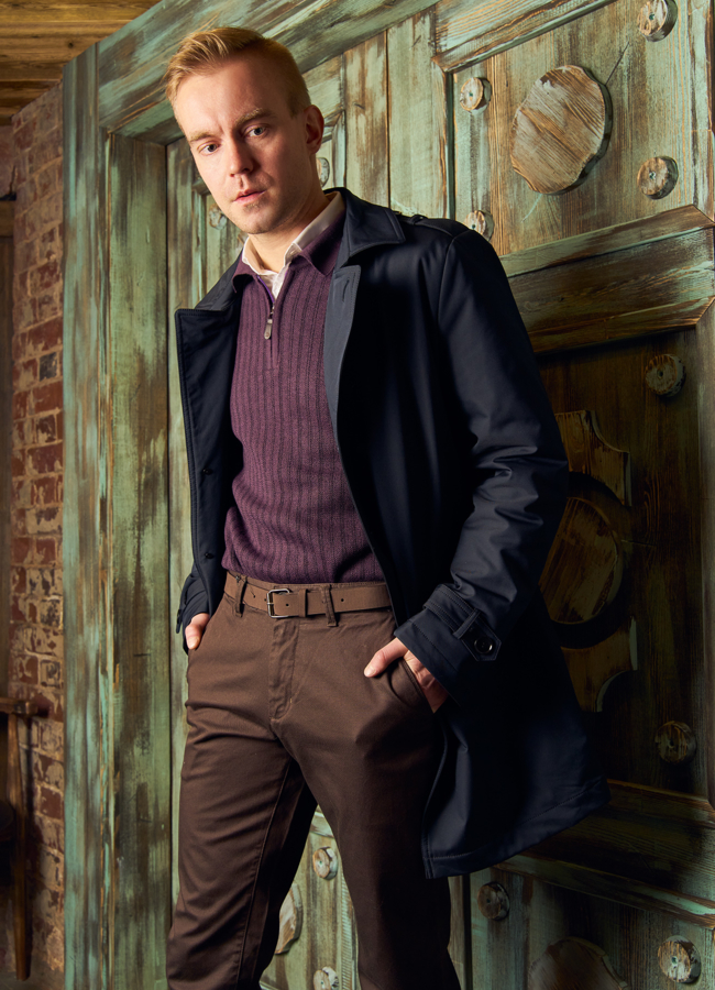 фото Удлиненная мужская куртка синего цвета  модель № 22416