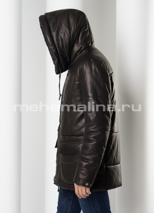 Пуховик Perre из натуральной кожи  модель № ПМ-93 универмаг малина