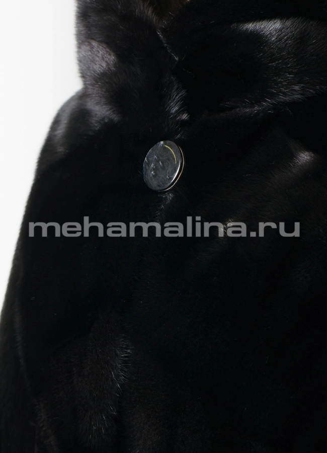 Норковая шуба черного цвета с капюшоном модель № S-778 универмаг малина