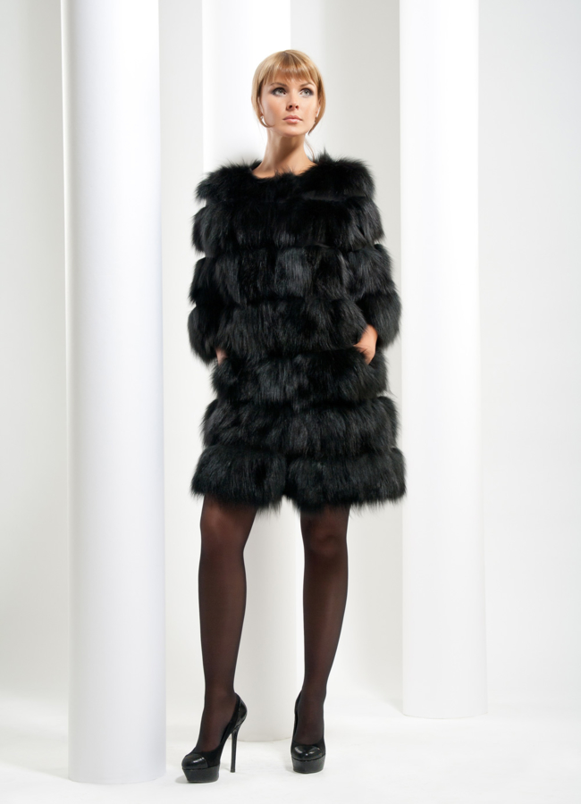 Меховое пальто из лисы модель № S-43 меха малина