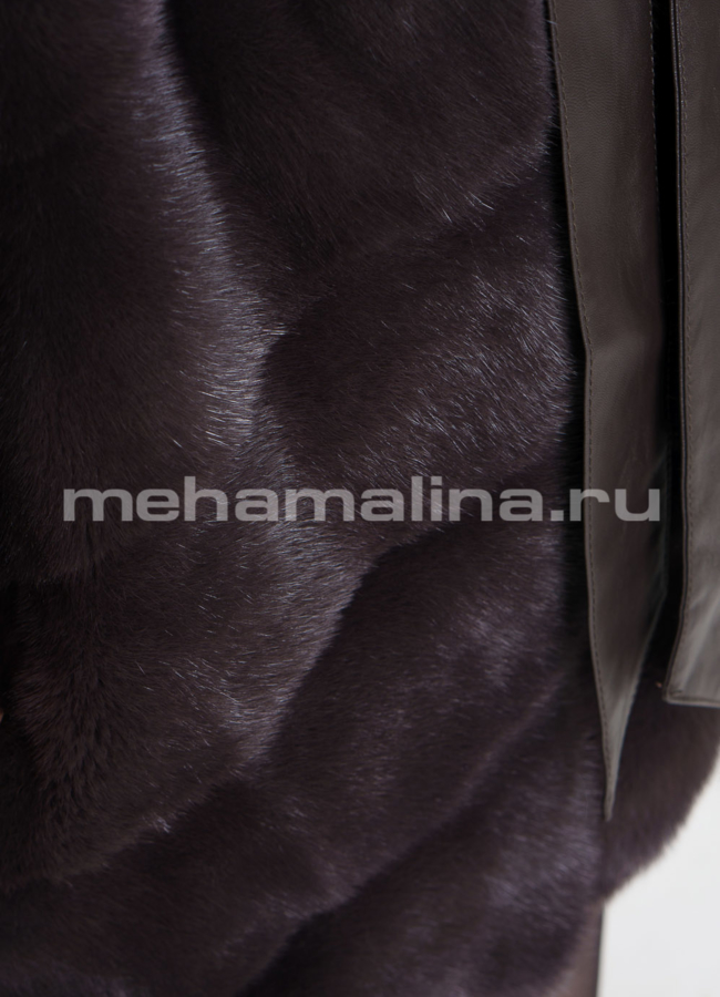 Шуба из норки с капюшоном в цвете уголь модель № S-757 универмаг малина