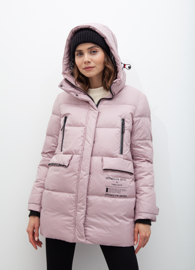 Пуховик женский розового цвета модель № 21025 меха малина