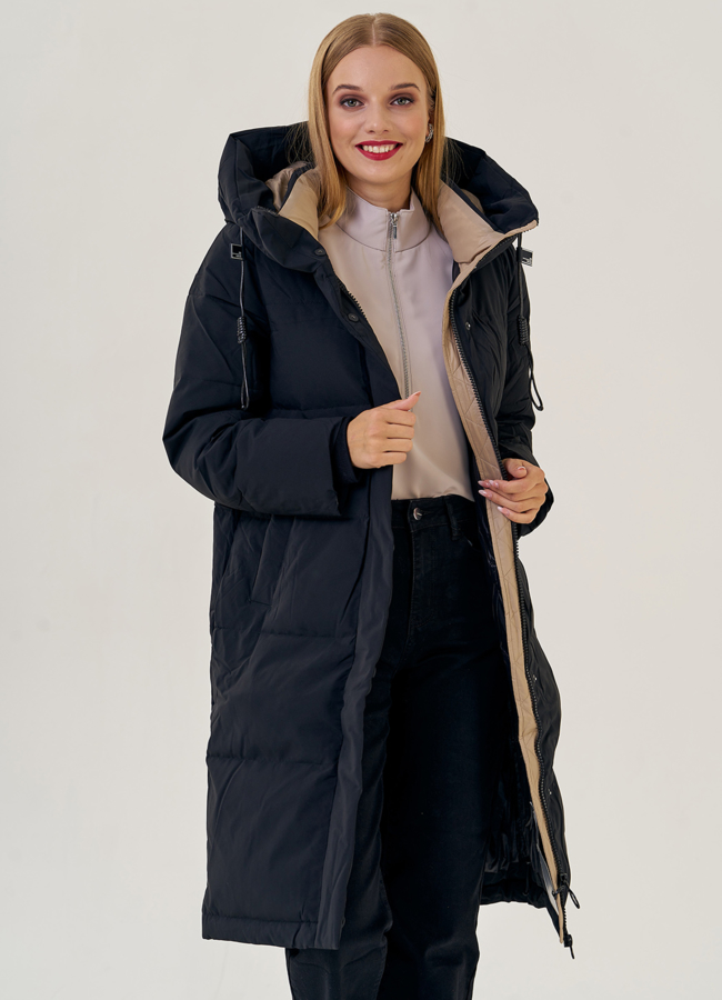 Пуховик женский черного цвета  модель № 23317 универмаг малина