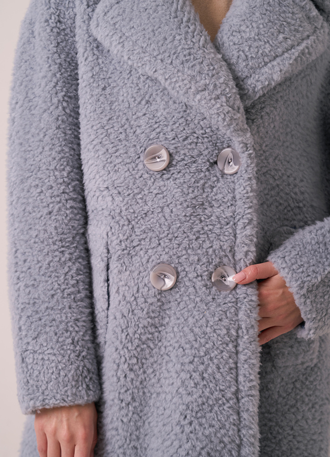 Пальто из эко меха с английским воротником на пуговицах  модель № 207 в рассрочку