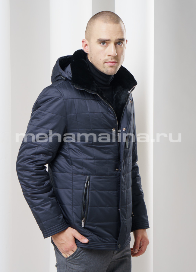 Куртка мужская, на молнии модель № KM-1 меха малина