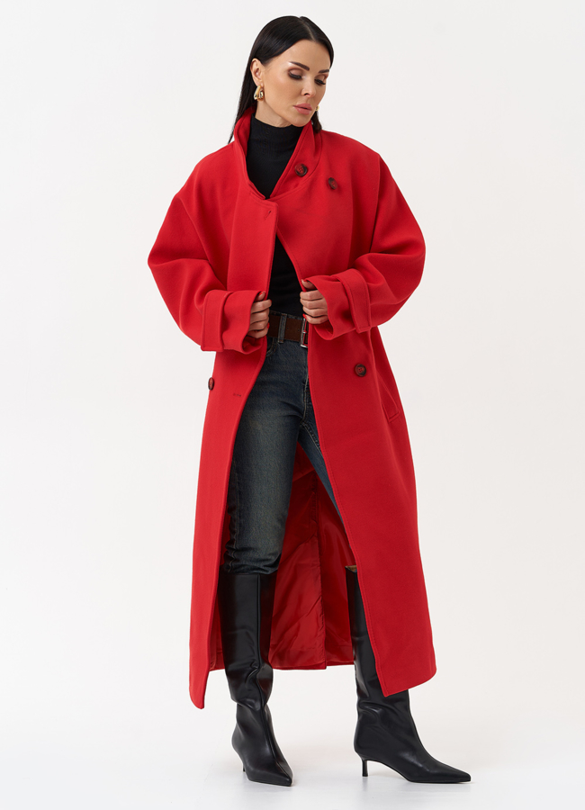 Длинное женское пальто красного цвета модель № 30200 универмаг малина