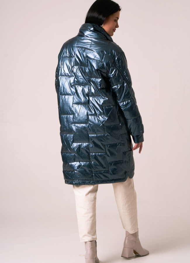 Плащ в цвете синий металлик  прямого силуэта модель № А-48 в кредит