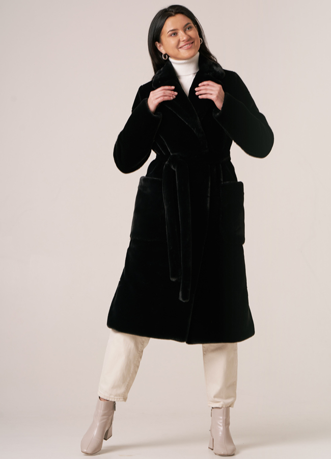 Шуба из искусственного меха черного цвета модель № 12758 универмаг малина