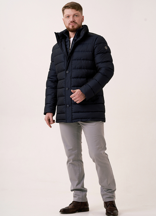 Куртка синего цвета прямая на био пухе модель № 3254 в кредит