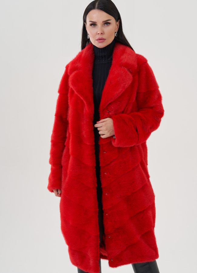 Шуба из меха норки красного цвета модель № 24818 универмаг малина